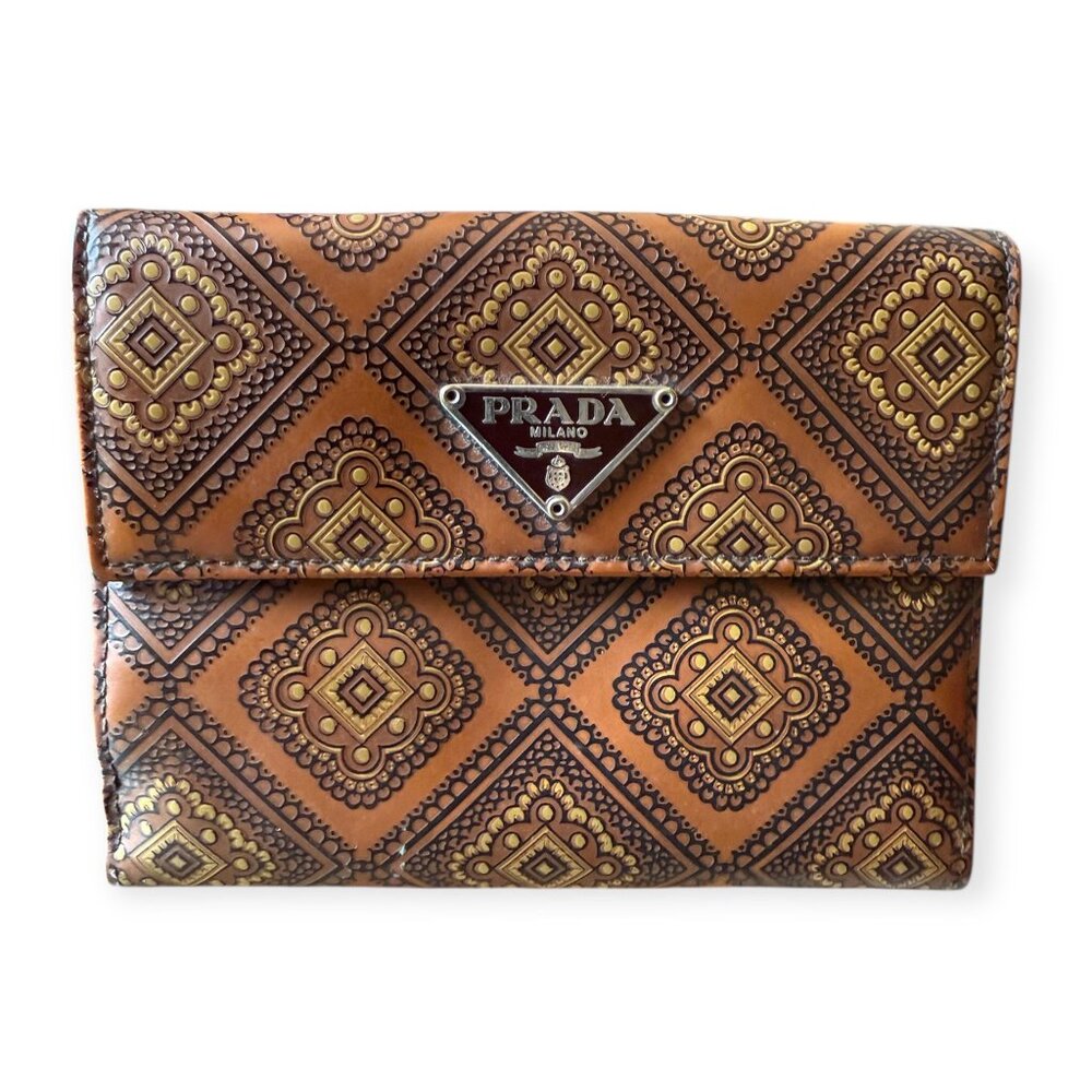 Rare Authentic Prada Printed Leather Wallet | Geometric Motif - Picture 2 of 8